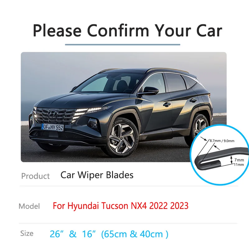 Сменные резиновые стеклоочистители для Hyundai Tucson NX4 2022 2023 без рамки