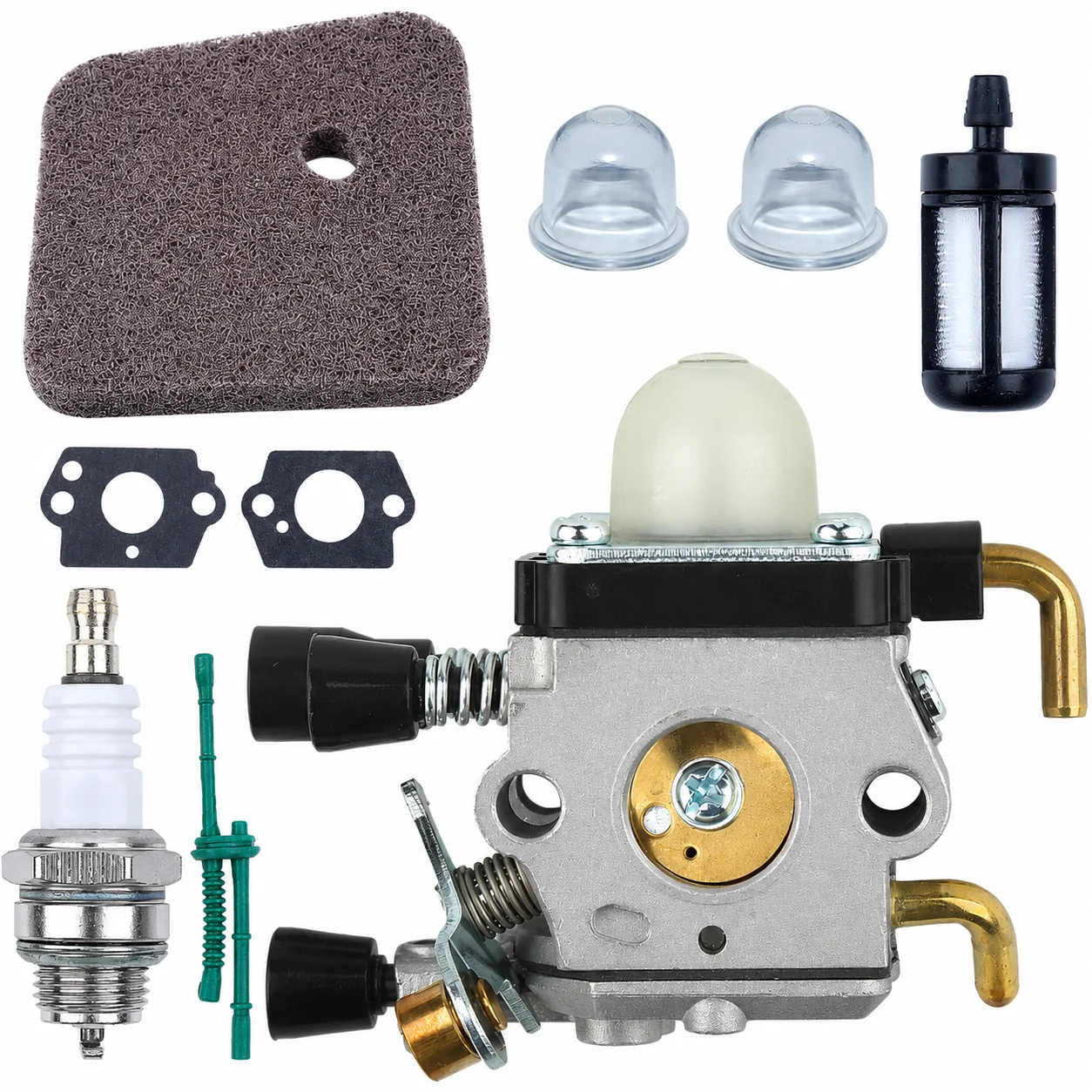 Фото Комплект для обслуживания карбюратора Stihl FS38 FS45 FS46 FS55 FS85 FS45C FS46C с воздушным фильтром, топливным шлангом и свечой зажигания, OEM 4140-120-0619 №1