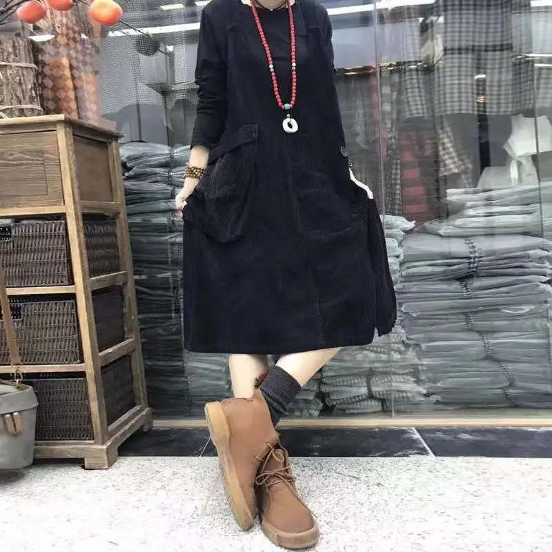 Женская юбка с вельветовым ремнем свободная косая среднего и длинного цвета