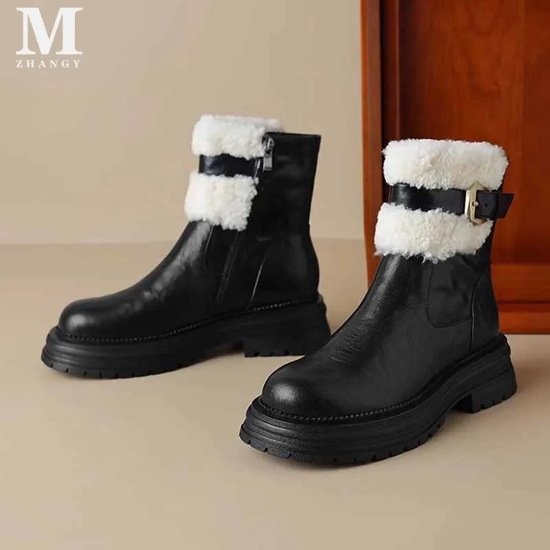 Меховые женские ботильоны для снежной погоды повседневные теплые ботинки на