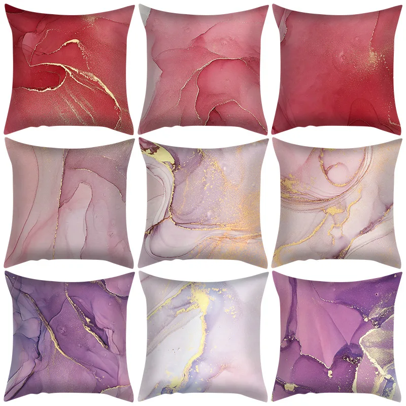 

Modern Abstract Cushion Cover Gray Pink Agate Marble Hug Gold Foil Pillow Cover Home Decor Pillowcase Sofa Throw Pillows