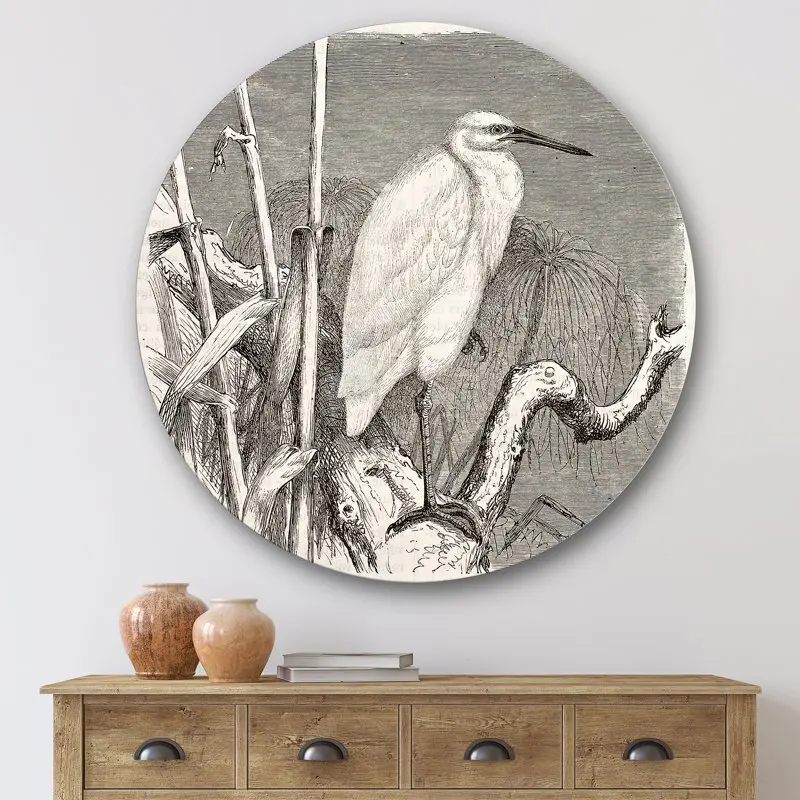 

«Маленькая птица в монохроме» фермерский круглый металлический настенный арт 36x36-диск из 36