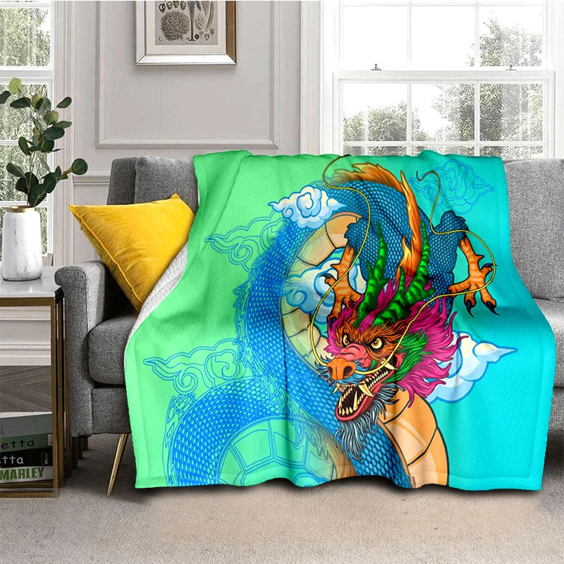 

Chinese Dragon Printed Soft Plush Sofa Bed Throwing Cartoon Blankets Modern Flannel Blanket Cover Gedruckt Bettdecke Geschenk