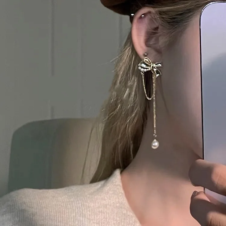 Темпераментный подвесной длинный жемчужный бант с кисточками серьги Классические для женщин 2022 года Роскошь на.