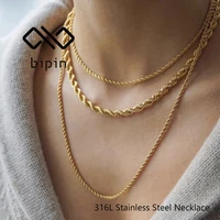bipin 14k gold gold multilayer stainless steel necklace paper clip chain women fashion jewelry wholesale
