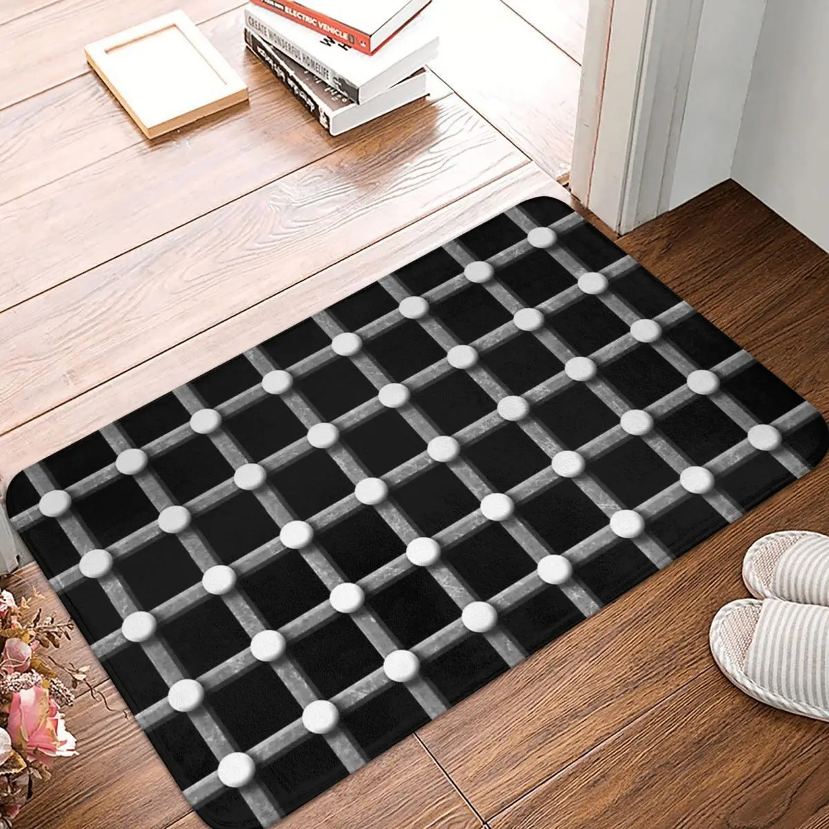 

Art Non-slip Doormat Trippy Grid With White Dots That Appear To Go Black Bath Kitchen Mat Prayer Carpet Flannel Modern Decor