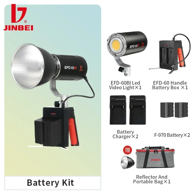 

JINBEI EFD-60BI Bi-color 2700~6500k 60W LED Photography Lighting Handheld Indoor Outdoor Shooting Light Live With Battery Box