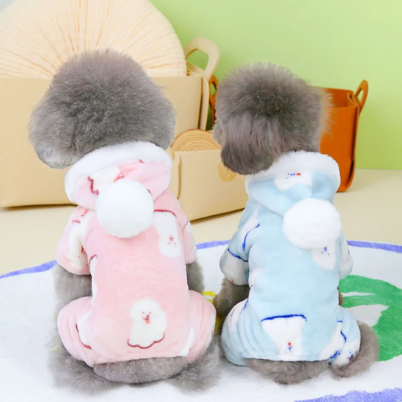 

Pet Dog Fall and Winter Models Pajamas Coral Velvet Material Puppy Hoodie Small and Medium-sized Dog Warm Clothes Pet Supplies