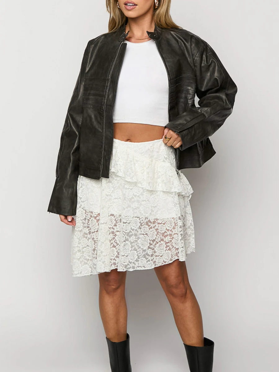 Женские кружевные юбки с цветочным принтом повседневная летняя эластичная юбка