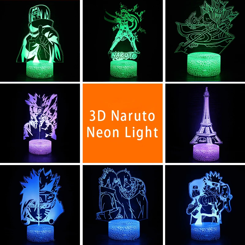

6/16 Colors Night Lights Anime Figure Narutoed Avatar Uchiha Sasuke Children's Night Light Bedroom Decoration Neon Night Lights