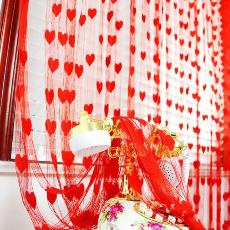 

Loving Heart String Curtain Door Window Curtain Bedroom Wedding Room Decoration Sheer Curtains