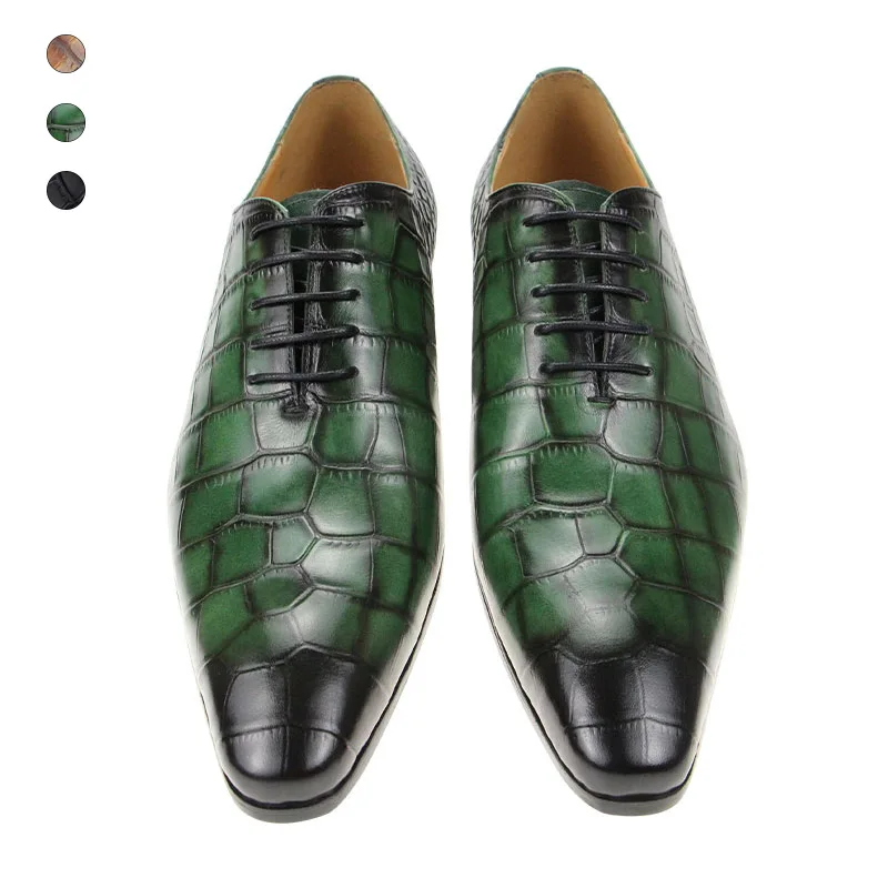 Summer Breathable New Arrival Dress Wedding Men's Shoes lace up leather crocodile pattern British shoelaces Workplace business