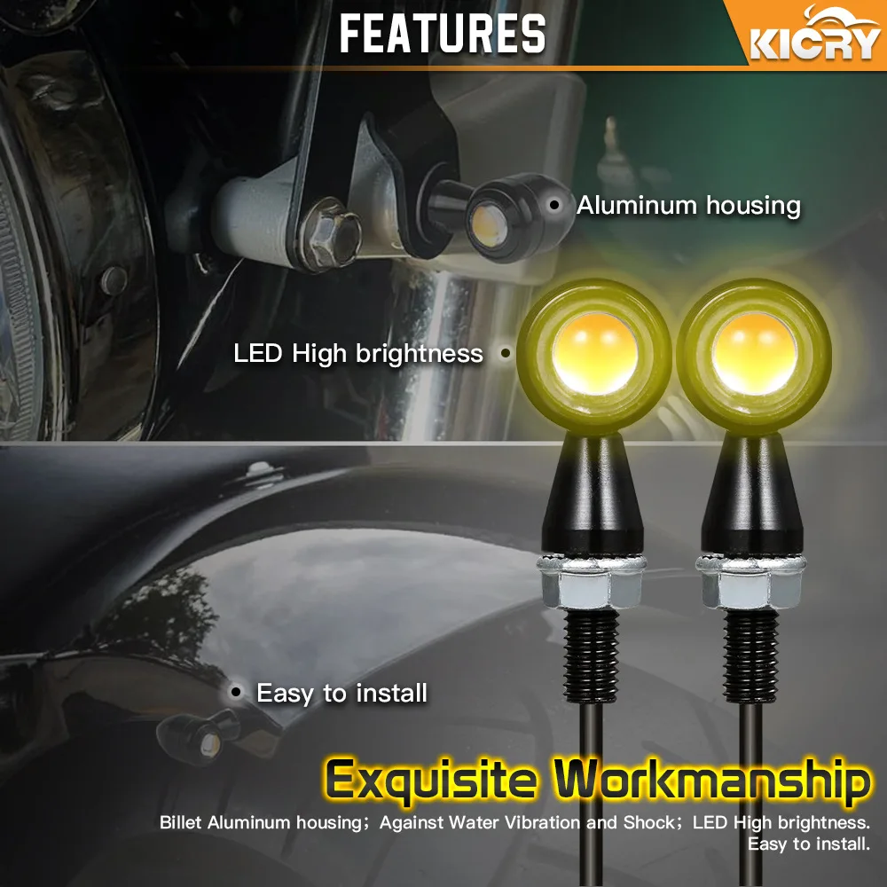 2PCS Chopper Bobber Motorcycle Mini LED Turn Signal Lights F