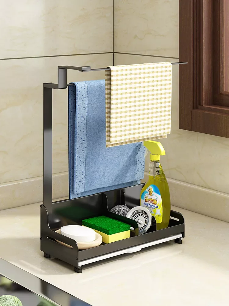 

Dishcloth rack Kitchen shelf household countertop wall hanging storage artifact dishcloth rack towel drain storage rack