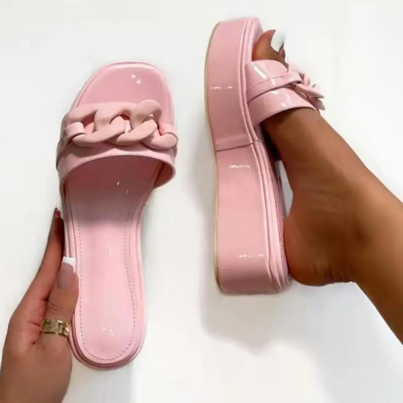 

Designer Women's Chain Slippers Fashion Slieds Casual Open Toe Ladies Platform Wedges Beach Female Sandalias Ytmtloy Indoor