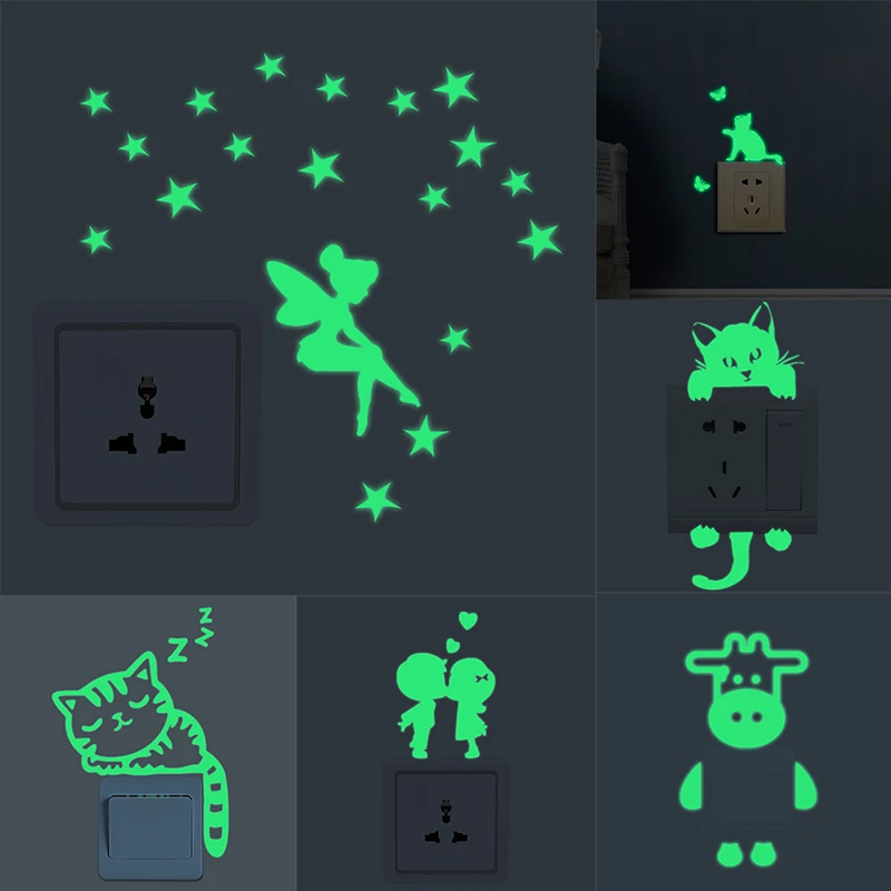

Decorative Fairy Stars Sticker Paste Luminous Cat Sticker Glow In The Dark Decal Home Decor Fluorescent Cartoon Switch Sticker