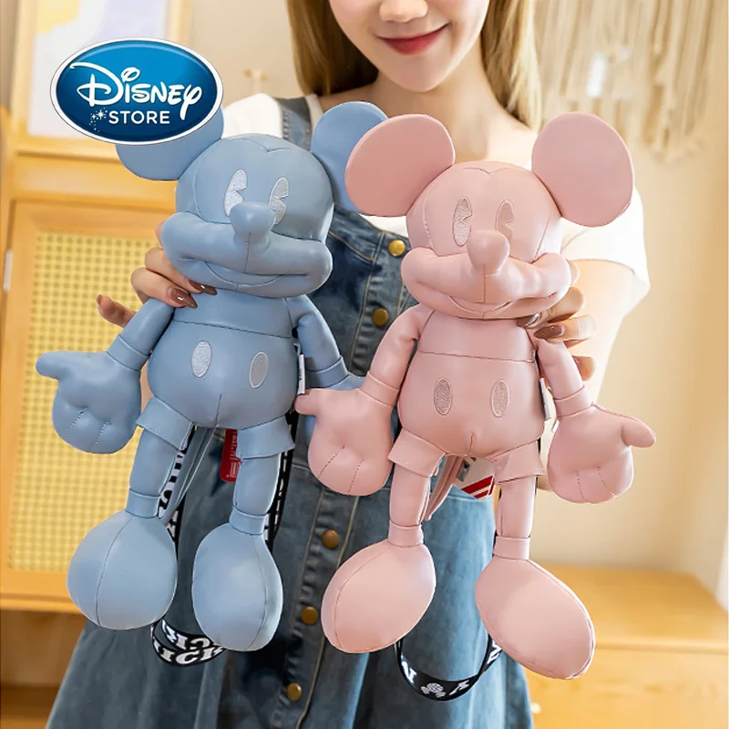 

Disney Backpack Mickey 30CM Doll Women Shoulder Messenger Bags PU Leather Mickey Mouse Doll Girl Mini Capacity Coin Storage Bag