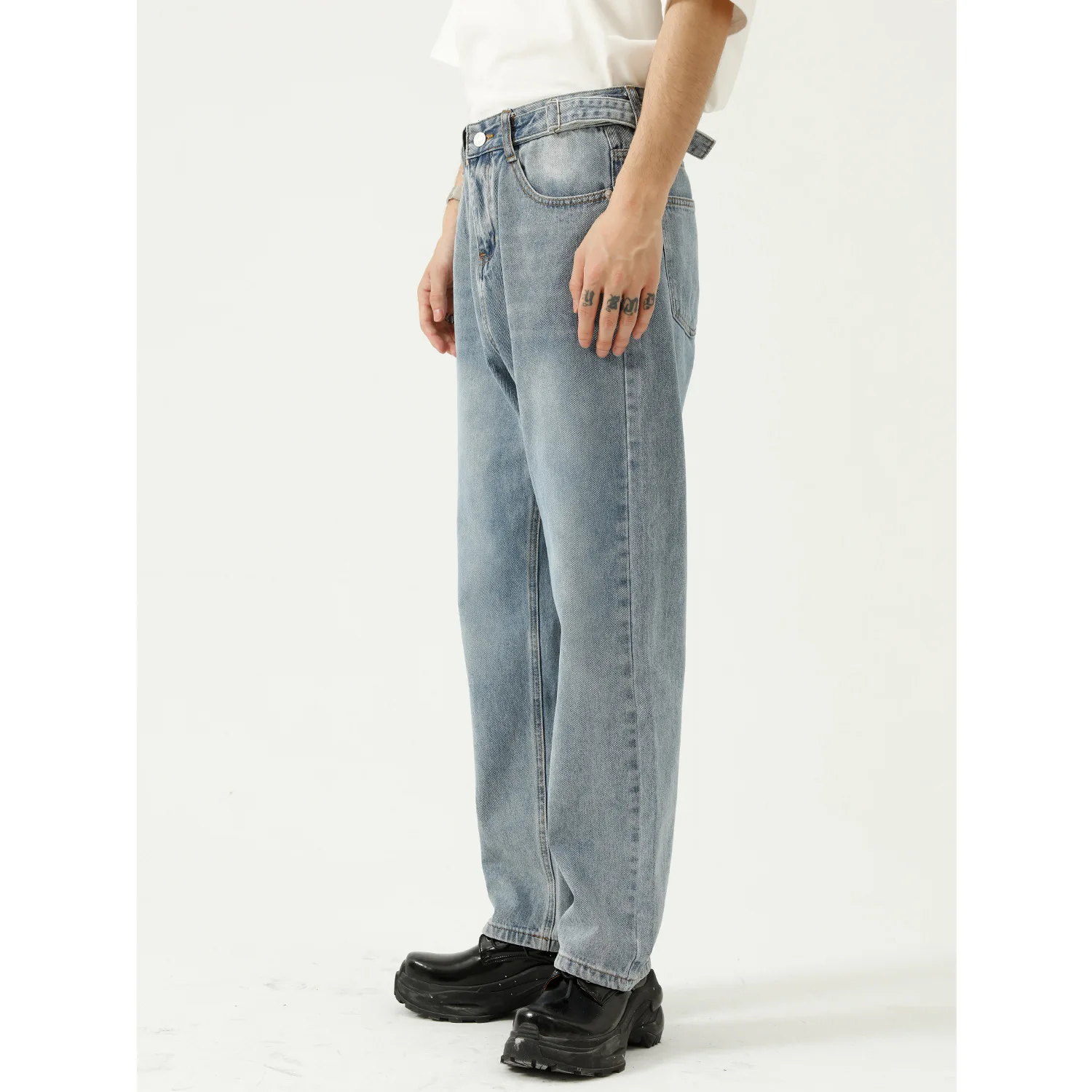 Fashion Men Trousers Distressed Jeans Casual Cargo Pants Loose Wide Leg Jeans Autumn Vintage Clothing Personalized Biker Pants