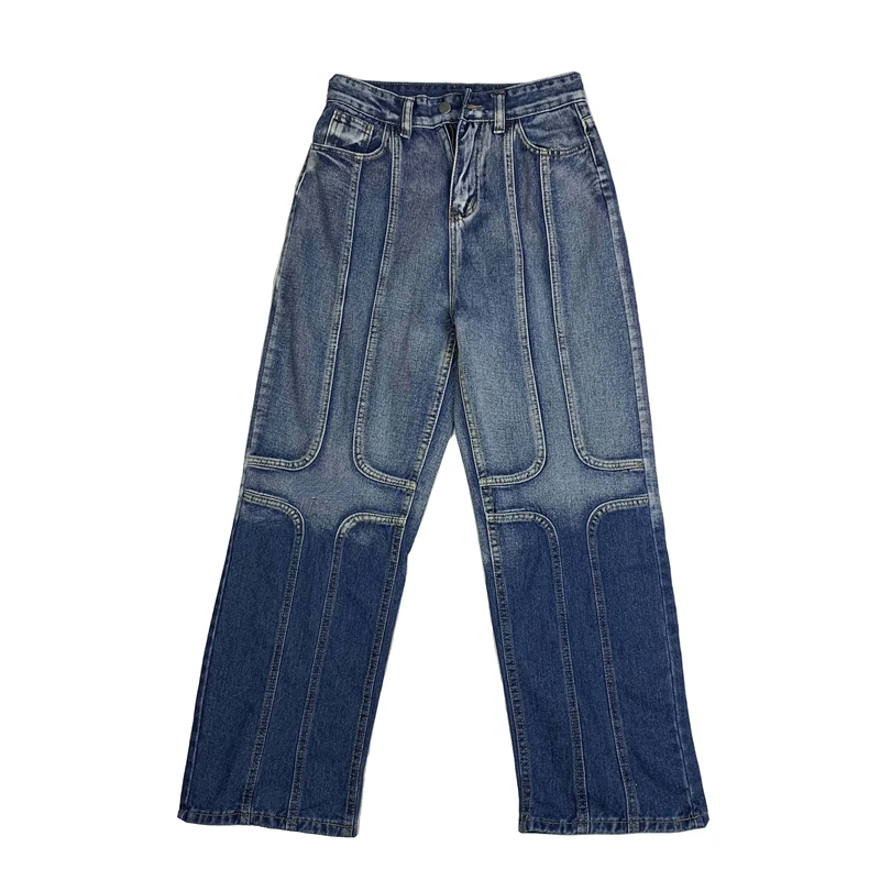 Men's Jeans Gradient Topline Straight Fit Men's and Women's Hip Hop Y2k Pants Streetwear High Quality Workwear Men Jeans Spliced