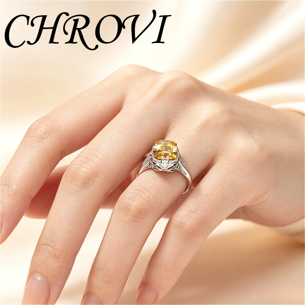 Фото Изысканное кольцо из серебра 925 пробы с желтыми кристаллами и ажурной резьбой, эффектное серебряное украшение, унисекс, размеры 6, 7, 8, 9, 10. №4