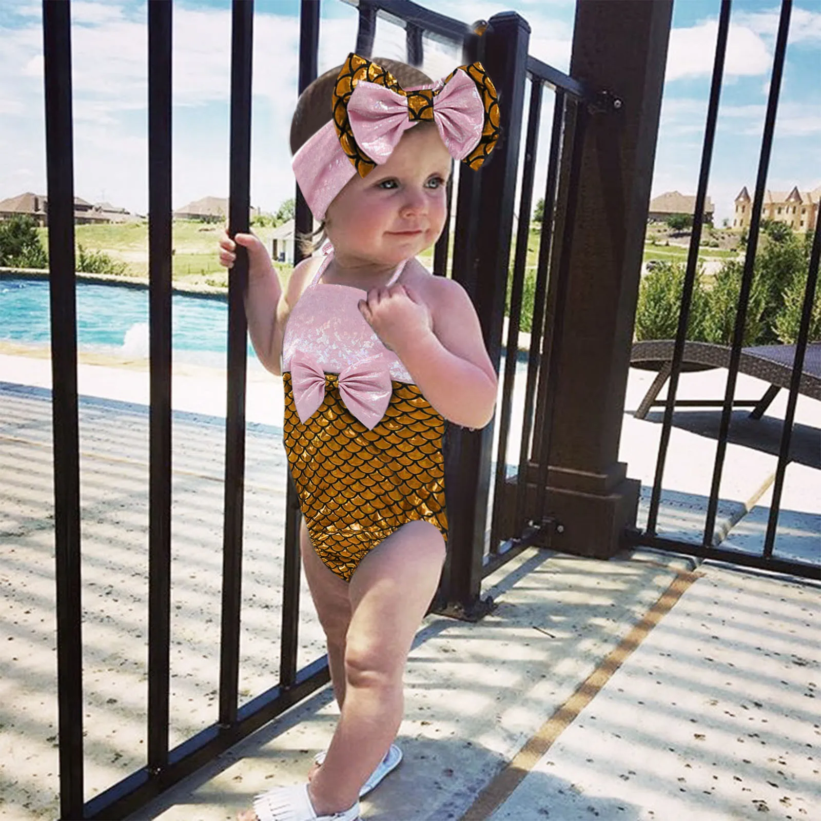 

Surf Bathing Suits Girls Girls Suit Swimsuit Beach One-Piece Baby Bathing Summer Bowknot Wear Girls Swimming Suit Cover up