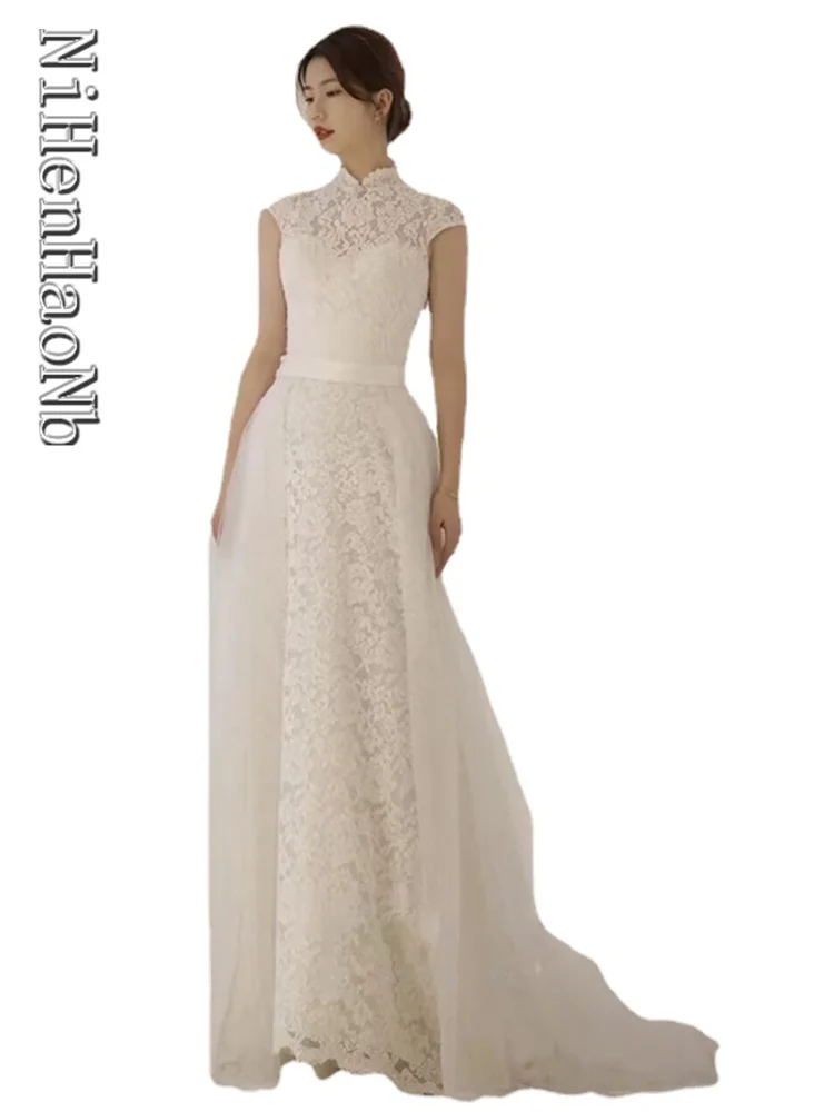 

Lace Wedding Dresses with Short Sleeves 2023 Princess Bride Reception Gown Robes