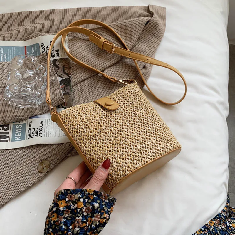 

Hanfeng Grass Woven Bag Leisure Fashion Woven Bucket Bag 2023 New Summer Vacation Women's Bag Shoulder Crossbody Luxury Purses
