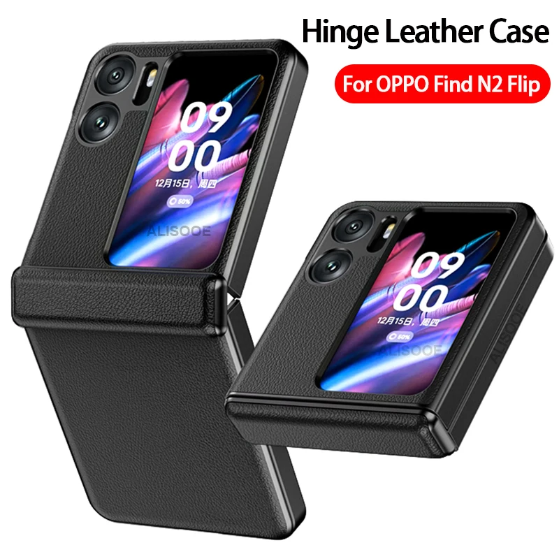 

Hinge Cases for OPPO Find N2 Flip 5G Case Luxury Leather Small Screen Glass Protect Cover for OPPO Find N2 Flip Capa