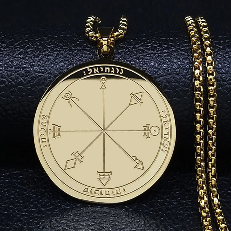 

Viking Solomon Rune Amulet Necklaces for Women Men Stainless Steel Smooth Pendant Compass Talisman Wealth Seal Punk Jewelry Gift