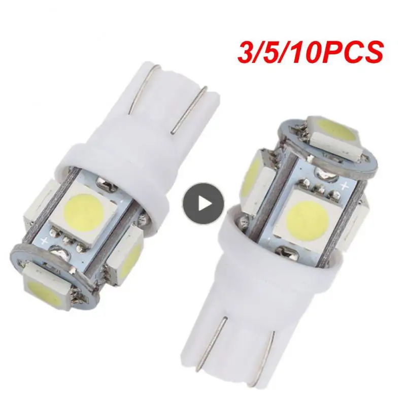 

3/5/10PCS Mini Width Indicator Lamp T10 5050 Atuo Instrument License Plate Lamp 5 Light Bead Led Light Bulb Low Power