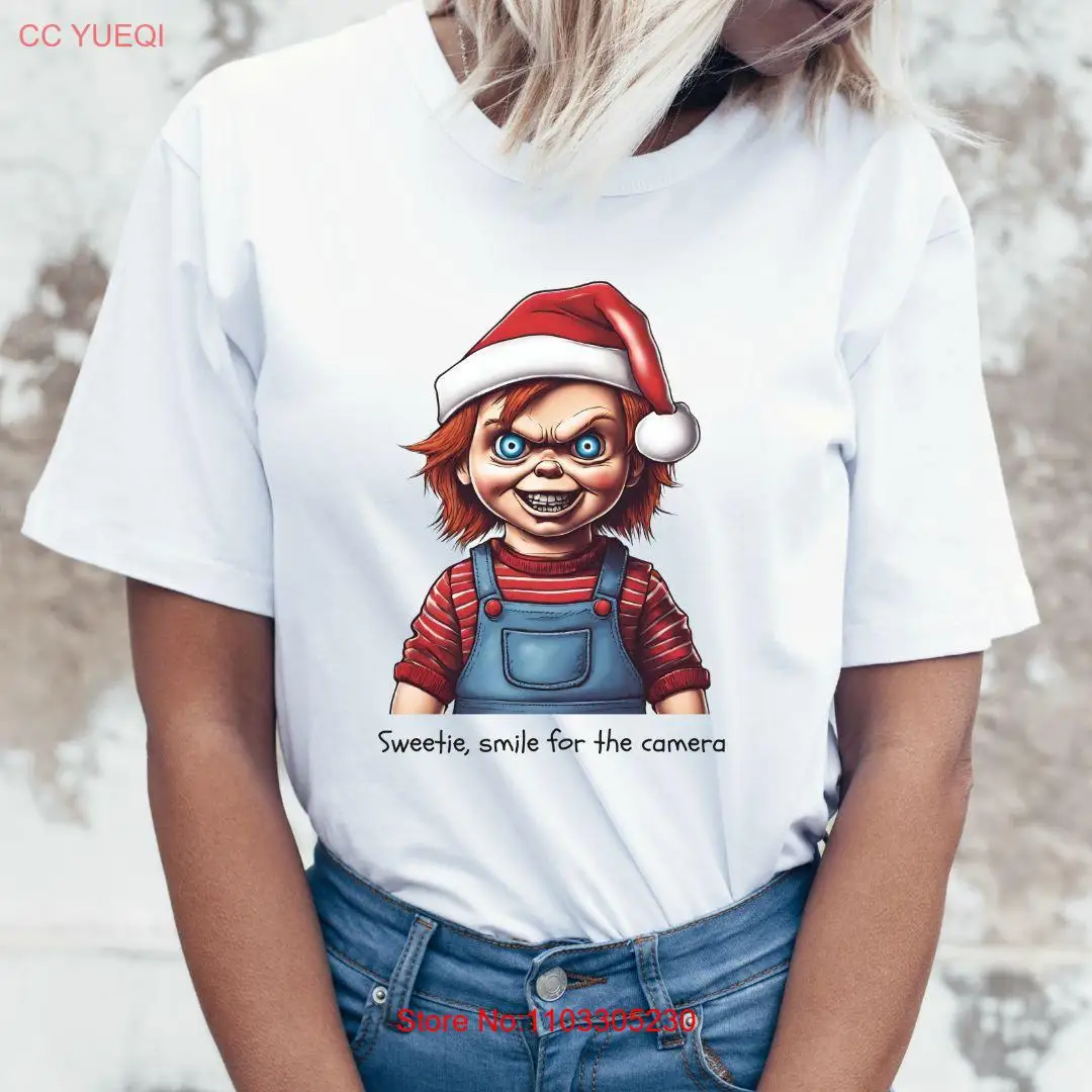 Christmas T Shirt funny Chucky Horror tee Chuckie Xmas Santa photos Minimalist for him her Party long or short sleeves