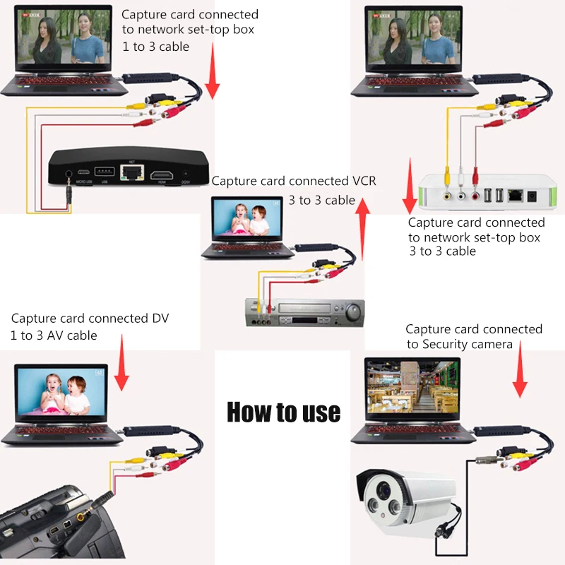 Устройство аудиозахвата видео/аудио USB 2 0 адаптер ТВ DVD VHS DVR поддержка Win 7 8/10 -