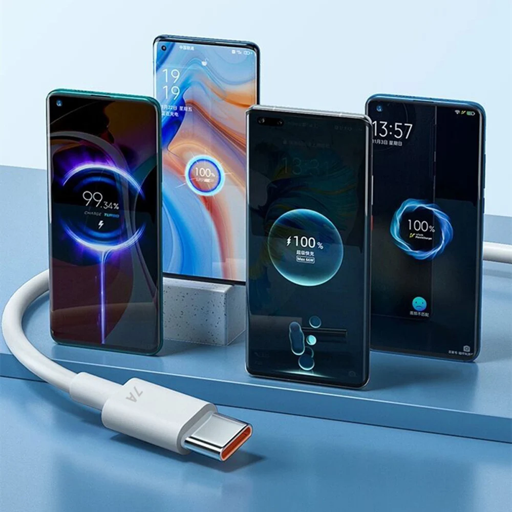 7А 100Вт Кабель USB Type C Супер-быстрая зарядка для Huawei Mate 40 30 Xiaomi Samsung Кабели быстрой зарядки Зарядные шнуры данных