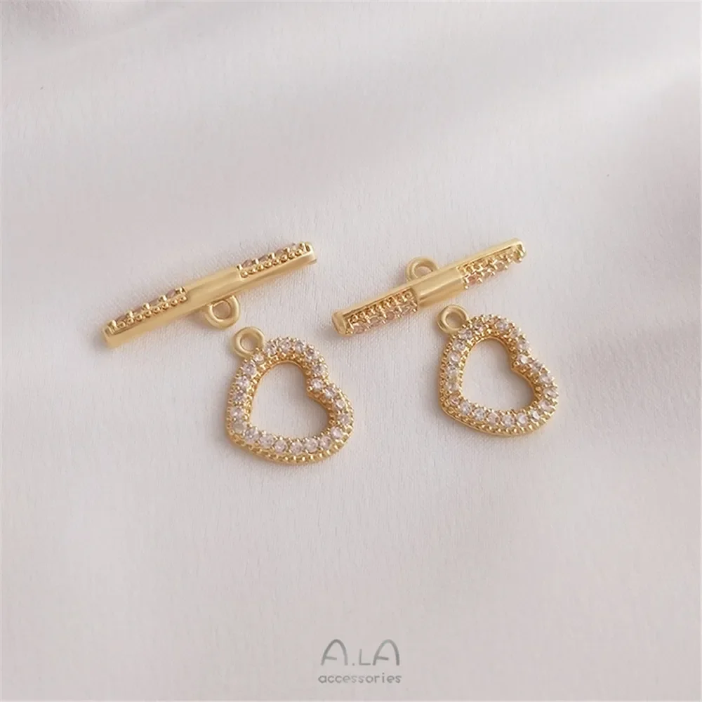 14 К Бао золотого цвета микро инкрустация цирконом персиковое сердце OT кнопка DIY