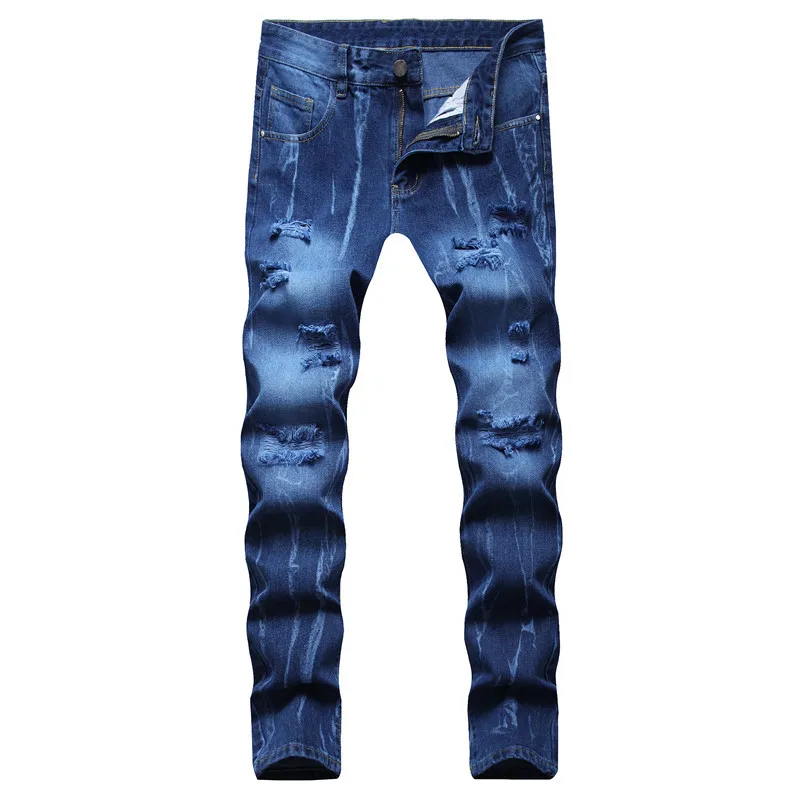 

Men’s Trendy Dark Blue Denim Pants,High Quality Slim-fit Hole Ripped Jeans,Street Fashion Sexy Jeans,Daily Casual Jeans Pants;