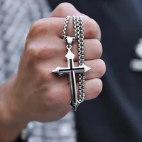 punk cross pendant necklace men women vintage silver color choker harajuku long chain party necklaces jewelry accessories gifts