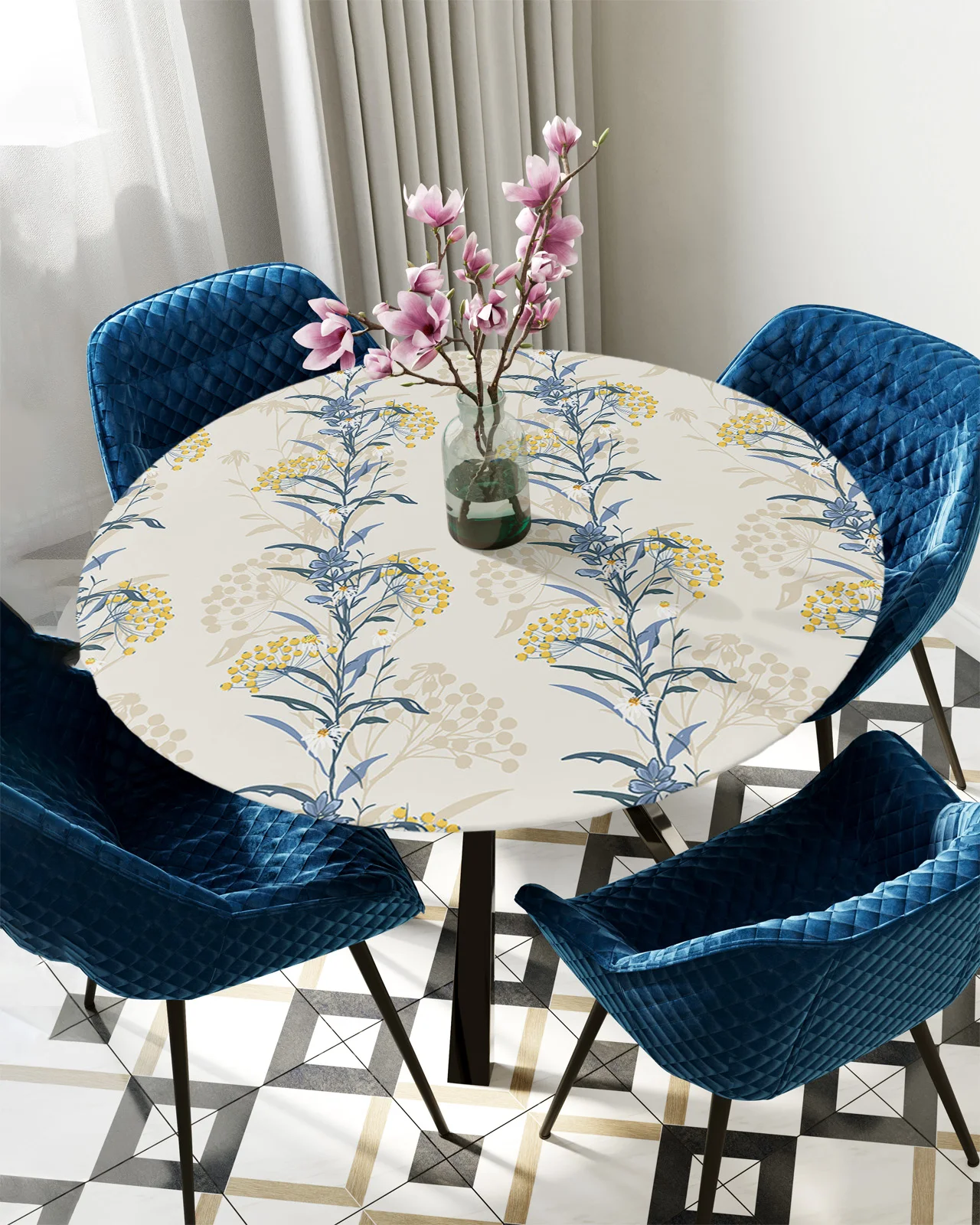 

Summer Flower Plant Round Rectangular Table Cover Waterproof Elastic Tablecloth For Kitchen Table Cloth Home Decoration