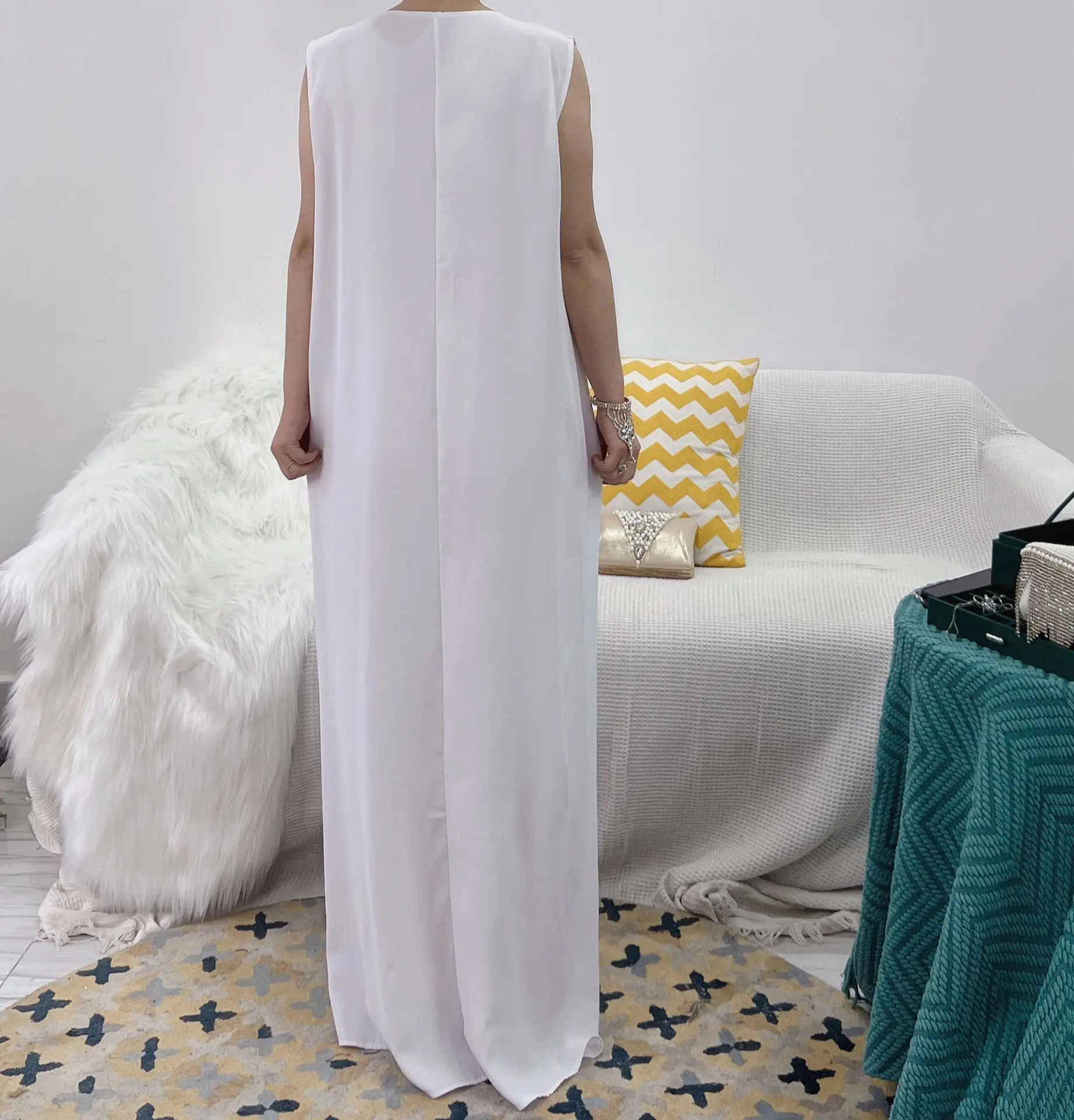 Eid Mubarak Muslim Plain Under Inner Dress for Abaya Dubai Turkey Summer Islamic Long Sleeveless Inside Dresses Abayas for Women