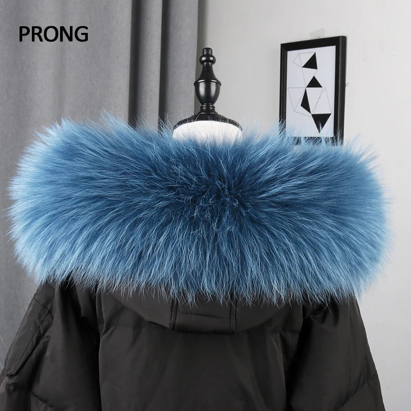 100% Real Fur Collar For Parkas Coats Winter Luxury Warm Natural Raccoon Fur Women Scarves Female Neck Cap Real Fur Hood Trim images - 6