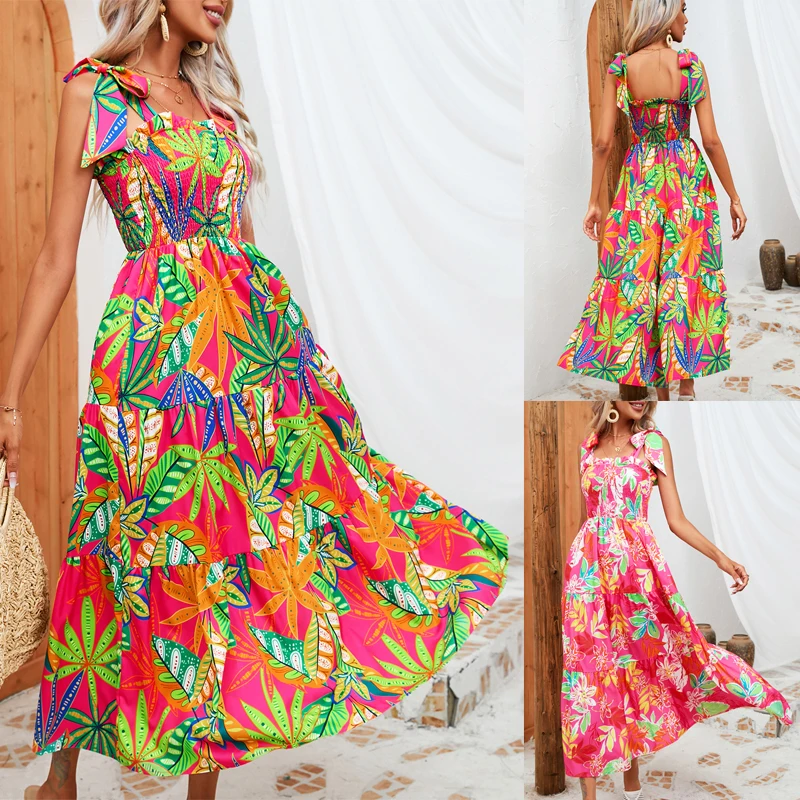 

Праздничное богемное платье макси для женщин, Новинка лета 2023, пляжный сарафан без рукавов, женские элегантные длинные платья с цветочным принтом для отпуска