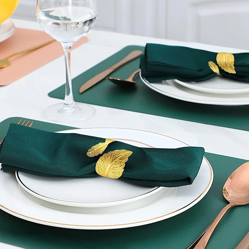 

6PC Golden Maple Leaf Napkin Ring for Wedding Banquet Bridal Shower Dinner Fiesta Easter Christmas Holiday Party Table Decor