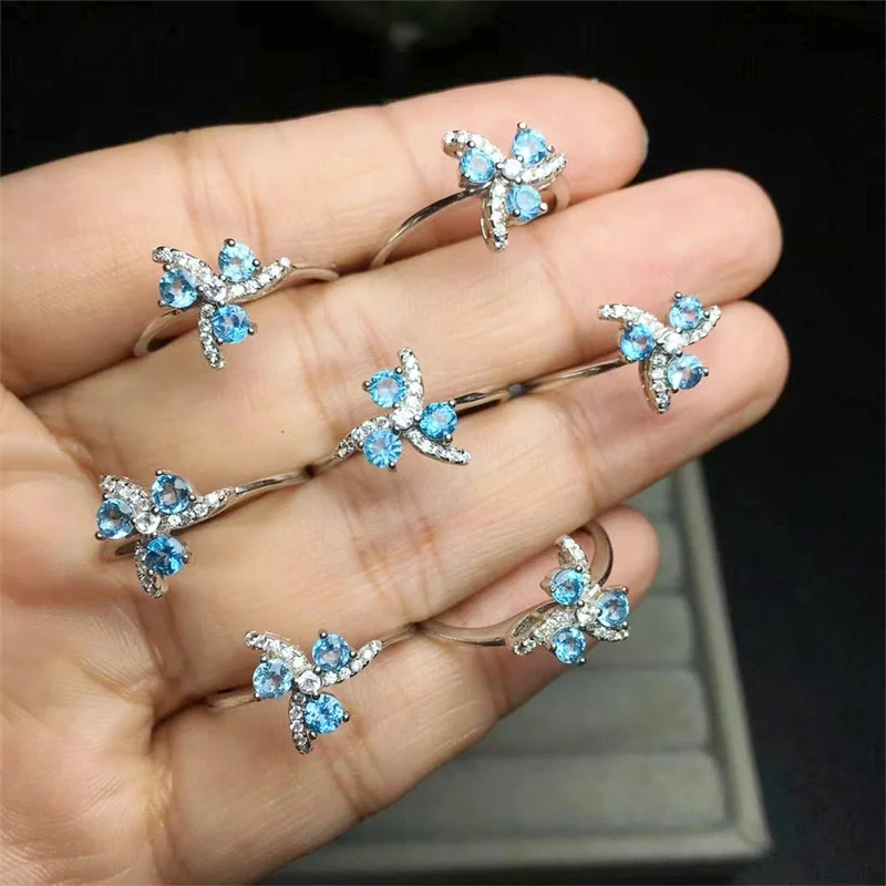 

S925 Natural Topaz Ring Crystal Healing Stone Fashion Gemstone Jewelry For Women Birthday Present Gift 1pcs