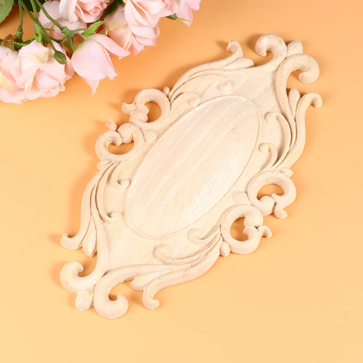 

1PC Door Wood Applique, Wooden Carved Onlay Applique for Door Cabinet Home Decal Frame Furniture Craft Unpainted ( Style- 2, 20