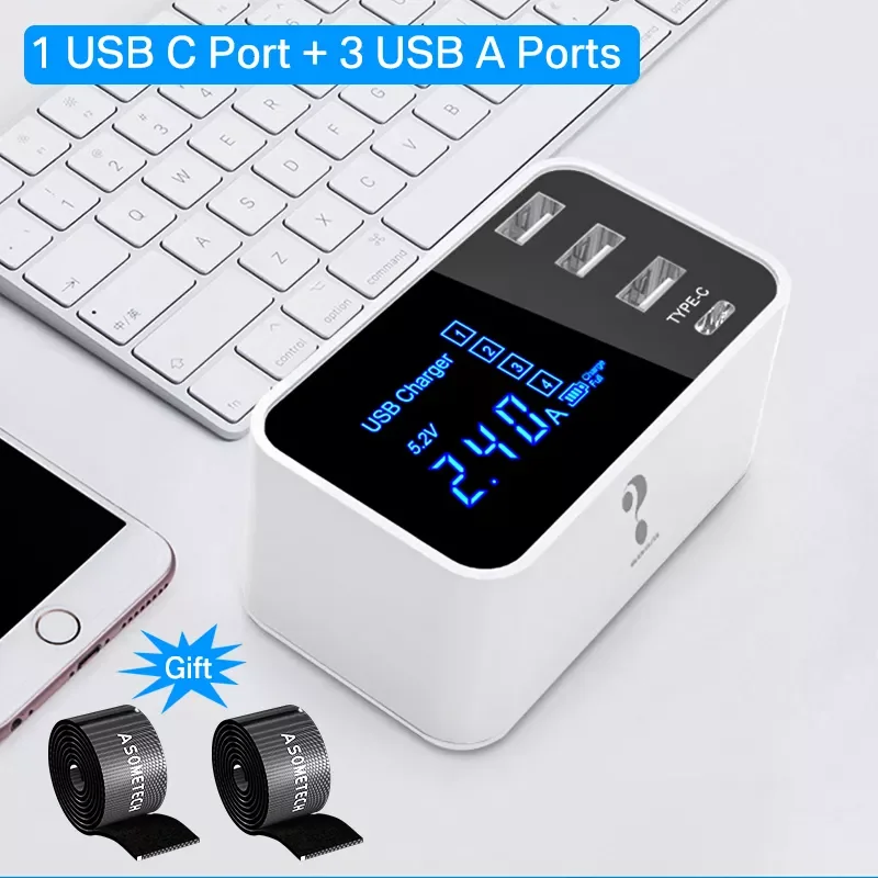 

NEW Ports QC3.0 Type C USB Charger For Android iPhone Adapter Phone Tablet Digital Display Fast Charger