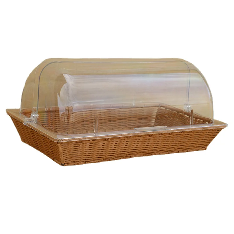 Acrylic Transparent Lid Snack Basket Hotel Covered Food Basket Rectangle with Lid Bread Display Basket