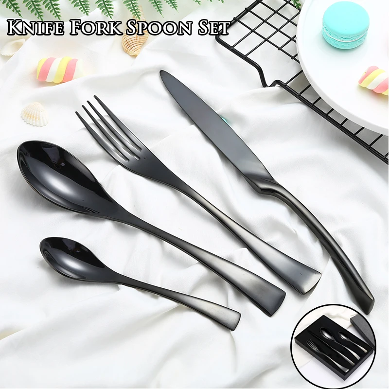 

4Pcs/Set Stainless Steel Knife Fork Spoon Set Cutlery Affordable Luxury Hand Polished Steak Utensils Furniture Kitchen Tools