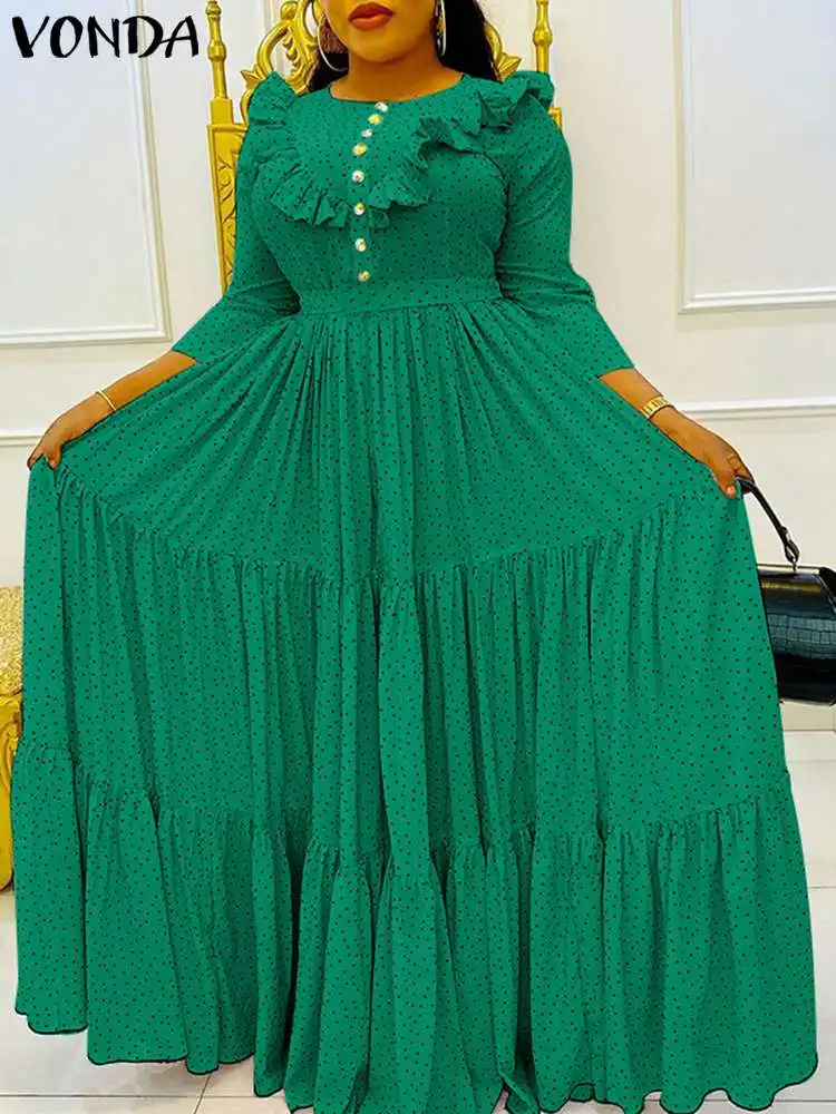 

VONDA Y2K Женские Элегантные Осенние платья с рюшами, женские повседневные трапециевидные платья на пуговицах для вечеринки, платье макси в гор...