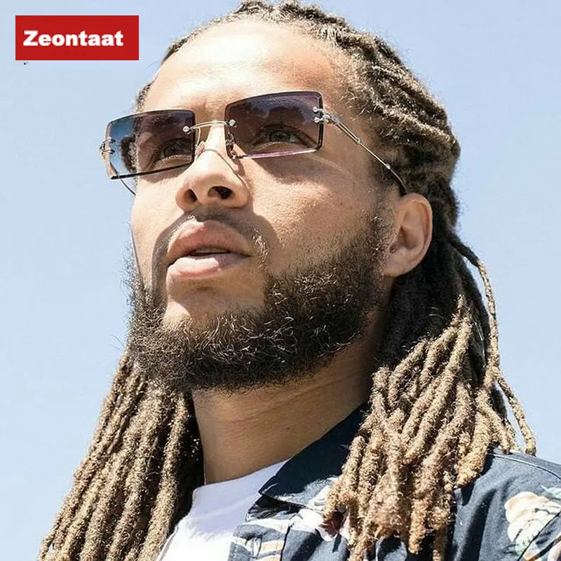 

Blue Gradient Lens Metal Sunglasses Men Women Luxury Designer Rimless Small Square Sun Glasses For Men 2022 Framless