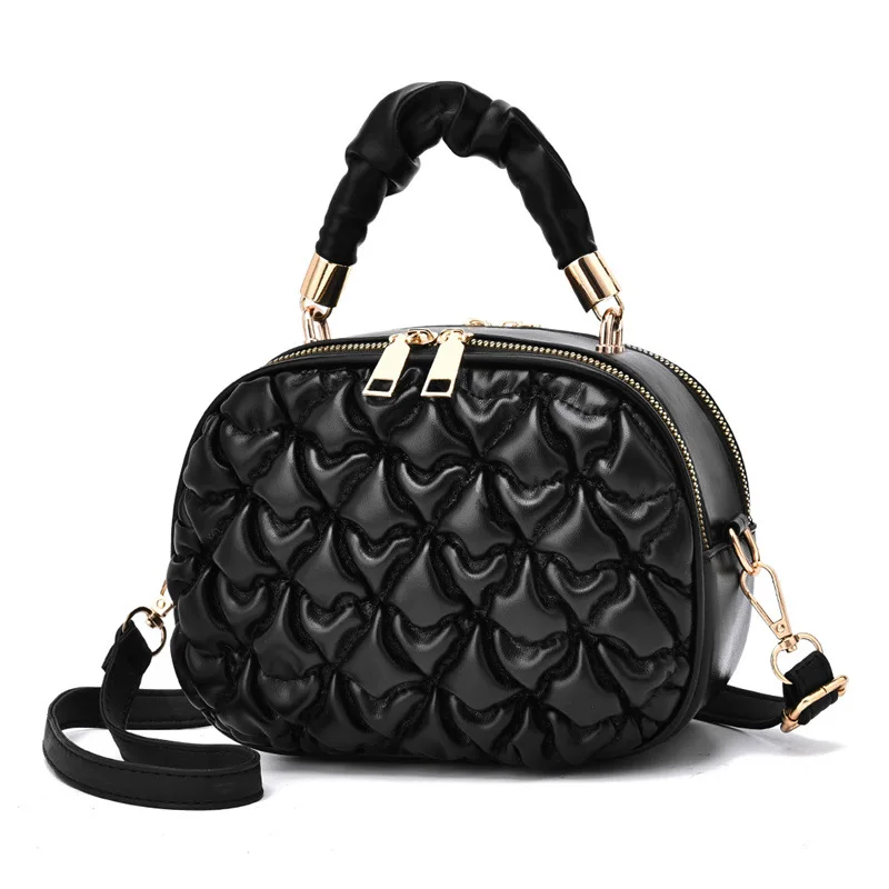 

2022 New Oval Ladies Messenger Bag Retro Handbag Fashion Pleated All-match Women's Bag Shoulder Bag