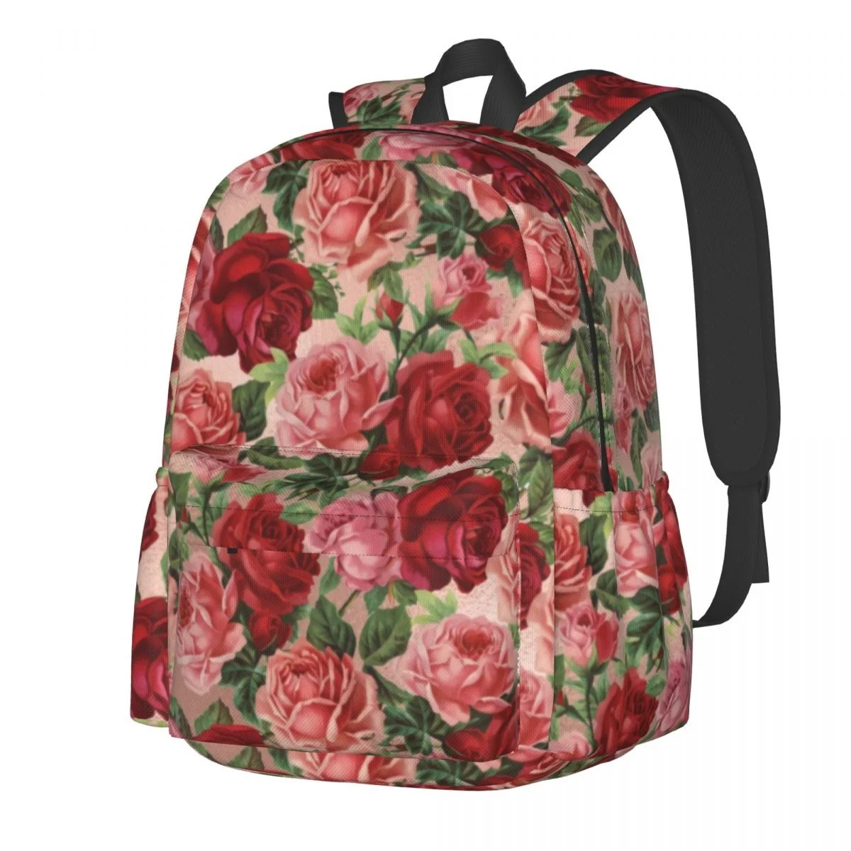 

Винтажный рюкзак с цветочным принтом, женские элегантные большие рюкзаки с красными розами, школьные рюкзаки из полиэстера, спортивные высококачественные рюкзаки
